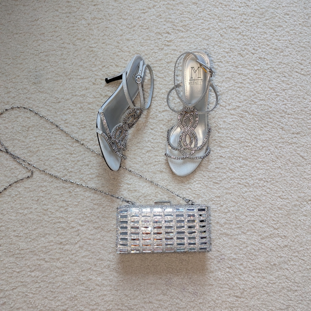 Nordstrom Glamour Party Heels Crystal Silver Clutch Bag